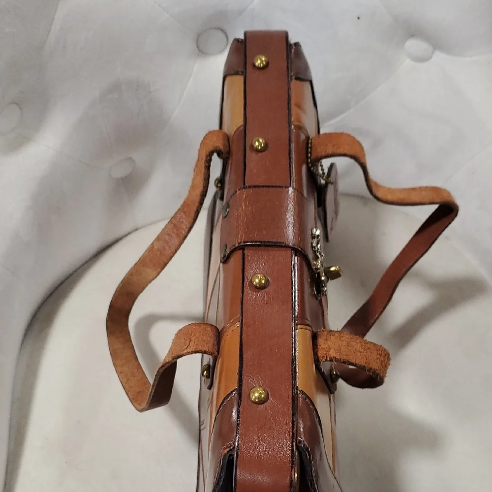 Vtg Burlington Elegant Leather Patchwork  Satchel Bag - Picture 14 of 17